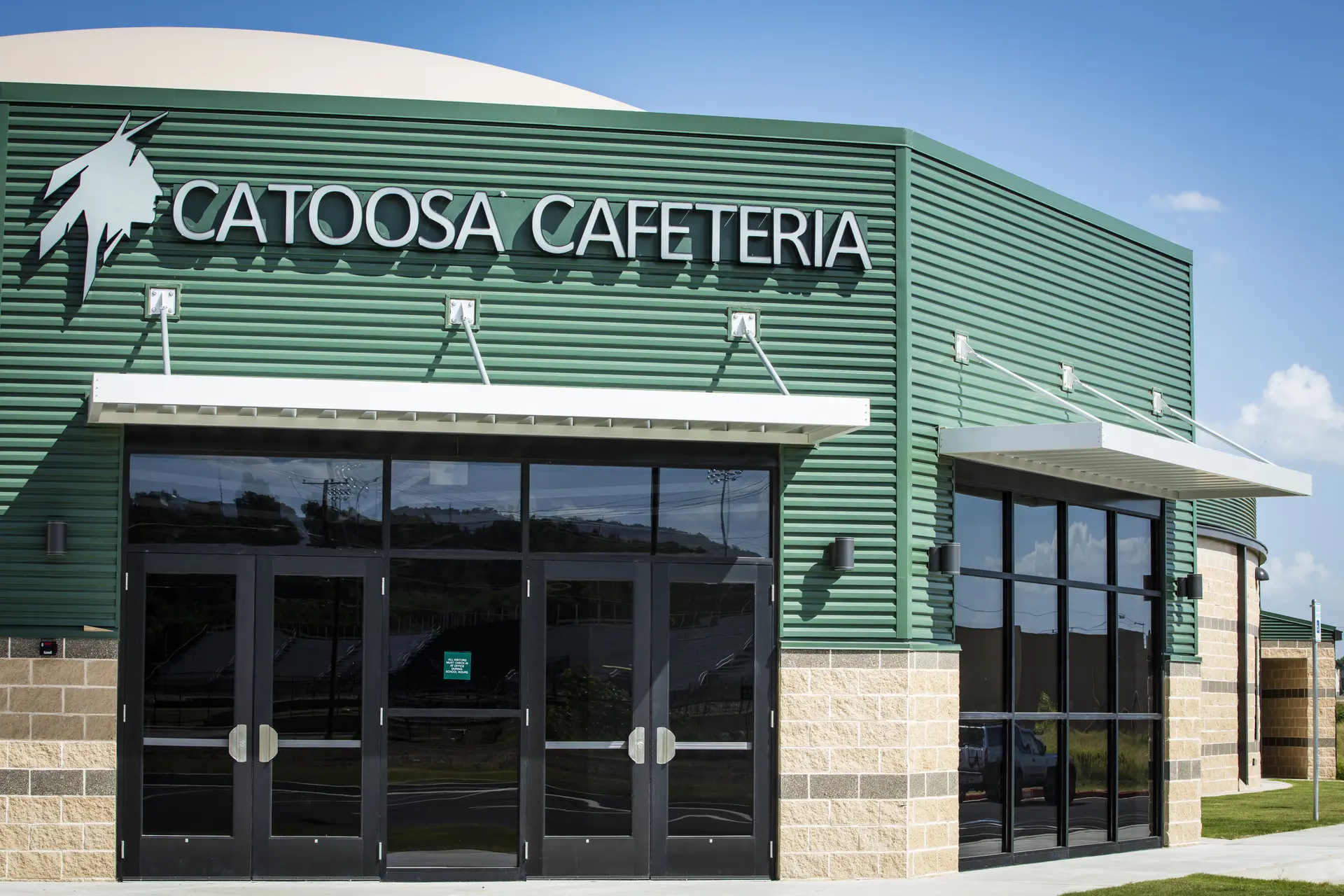 Cafeteria dome entrance close up.