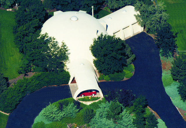 Aerial view of dome home