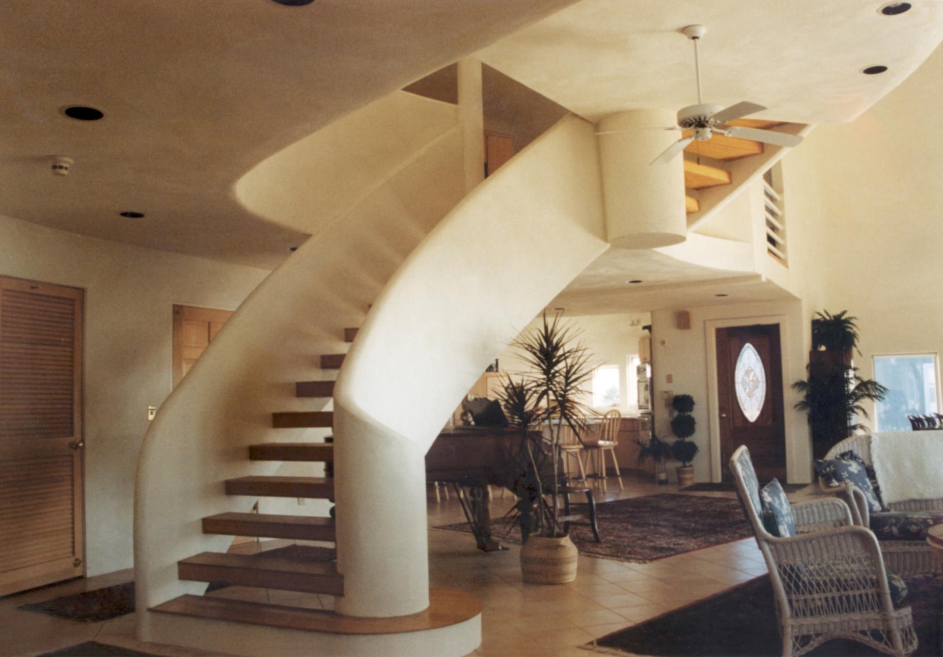 Curved stairway.