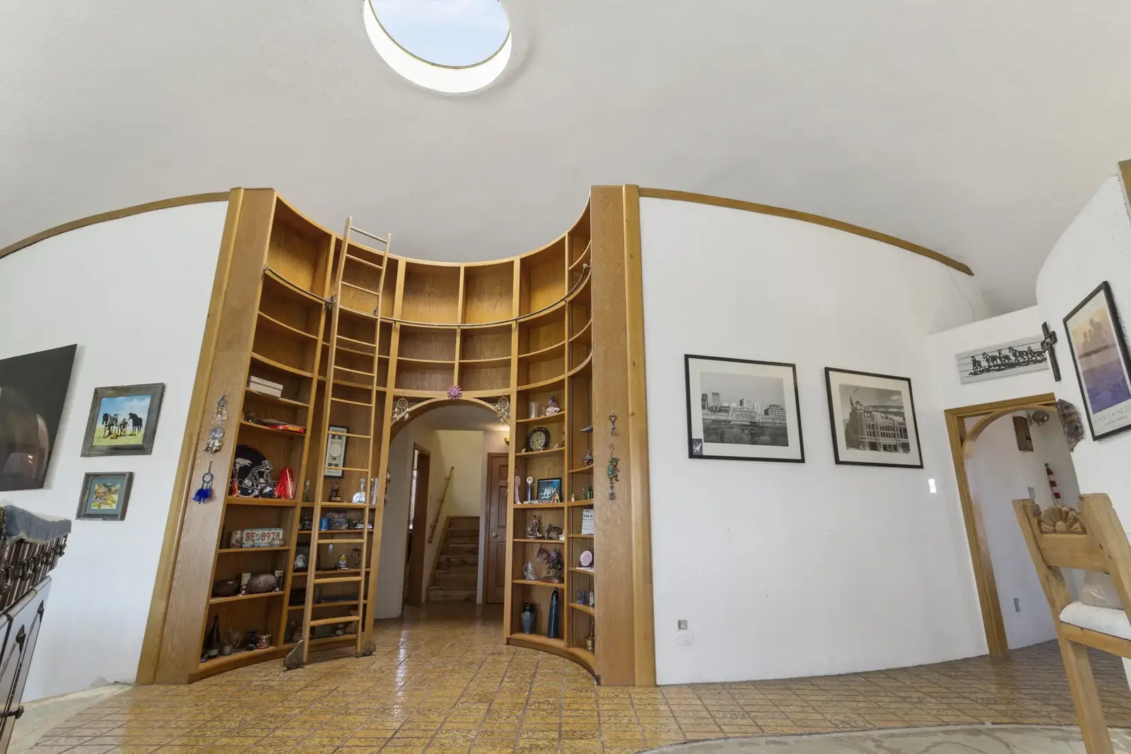 Curved bookcase.