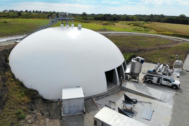 Aerial view of Monolithic Dome fertilizer blend plant.