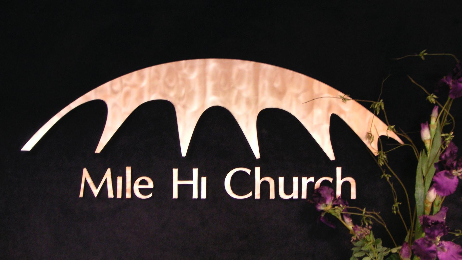Mile Hi Church logo is of the earth-bermed concrete shell.