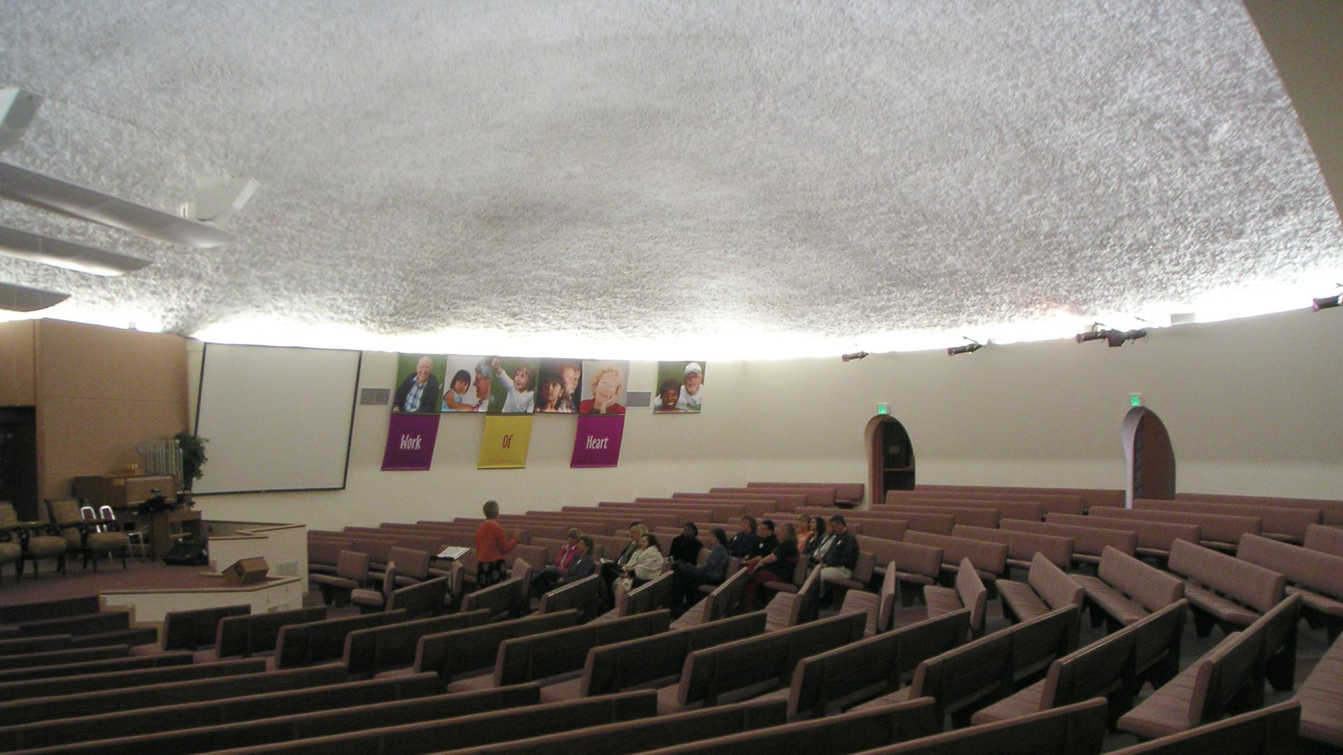 Interior auditorium of the earth-bermed structure.