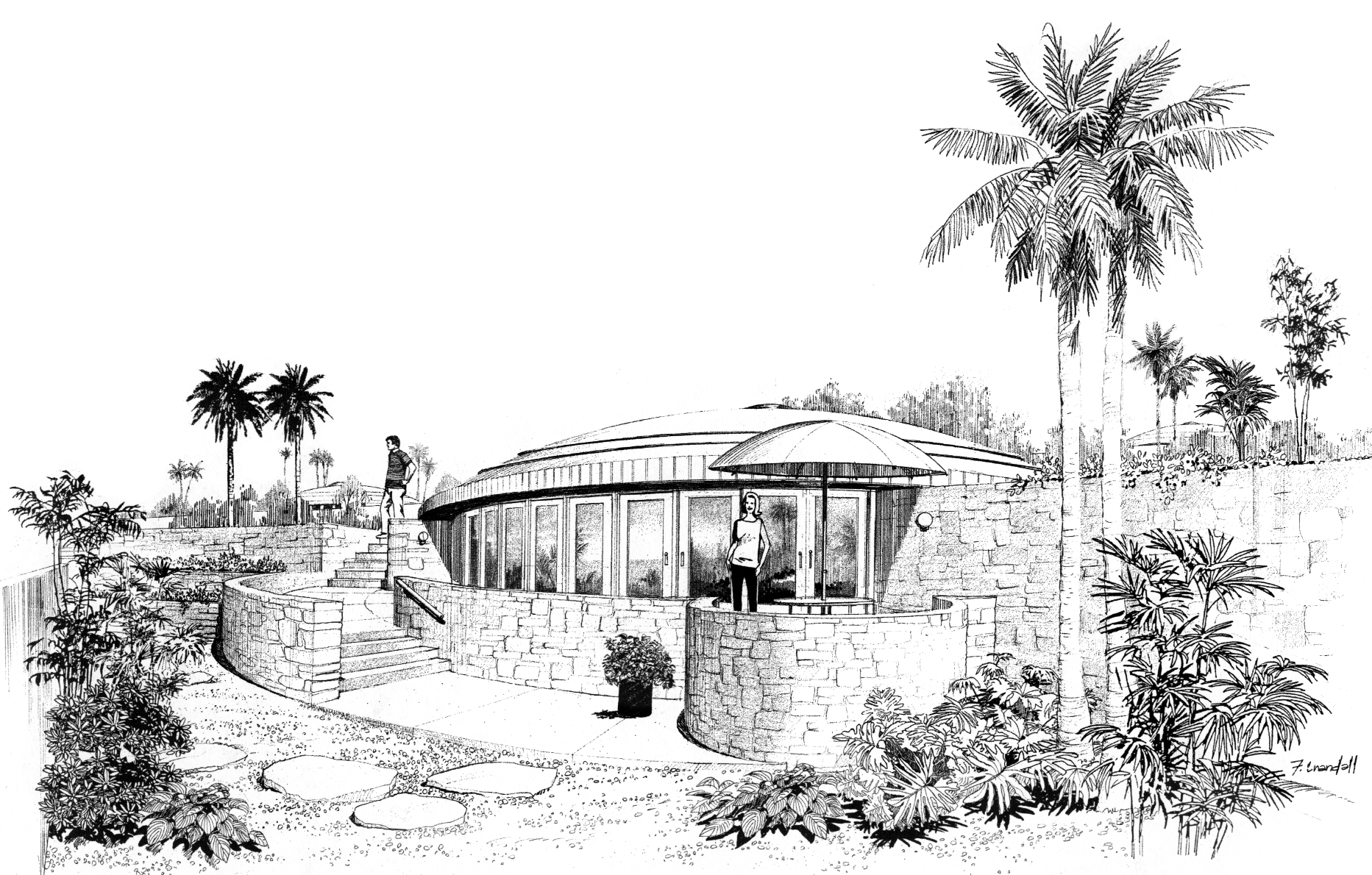 Beautiful exterior sketch of a Monolithic Dome Home.