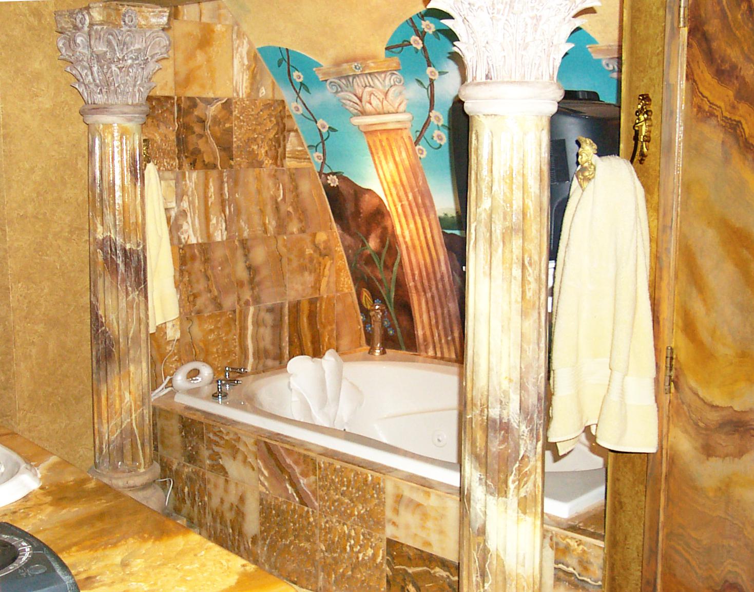 The master bath is a luxurious marble respite. 