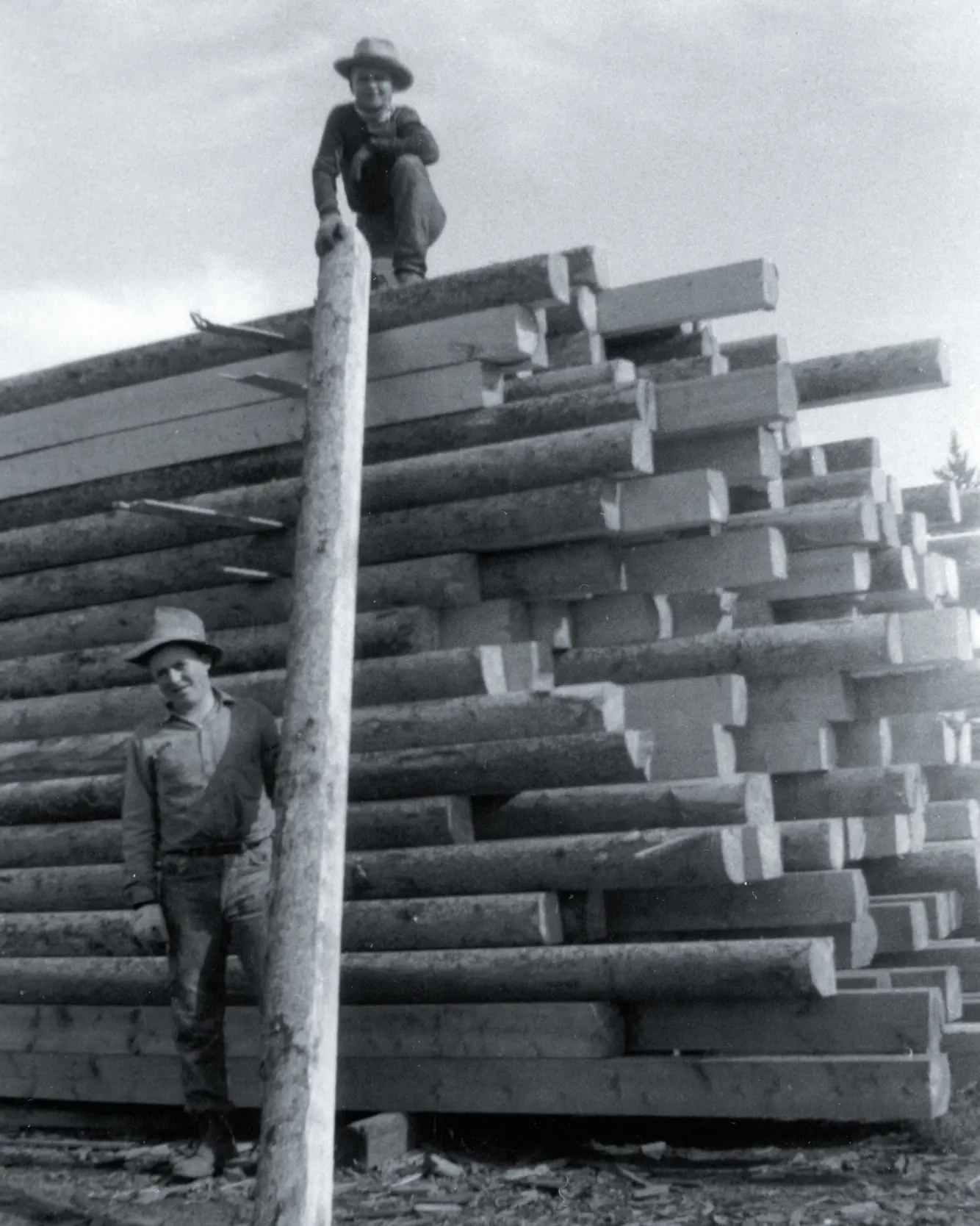 David and Barry with sawmill logs.