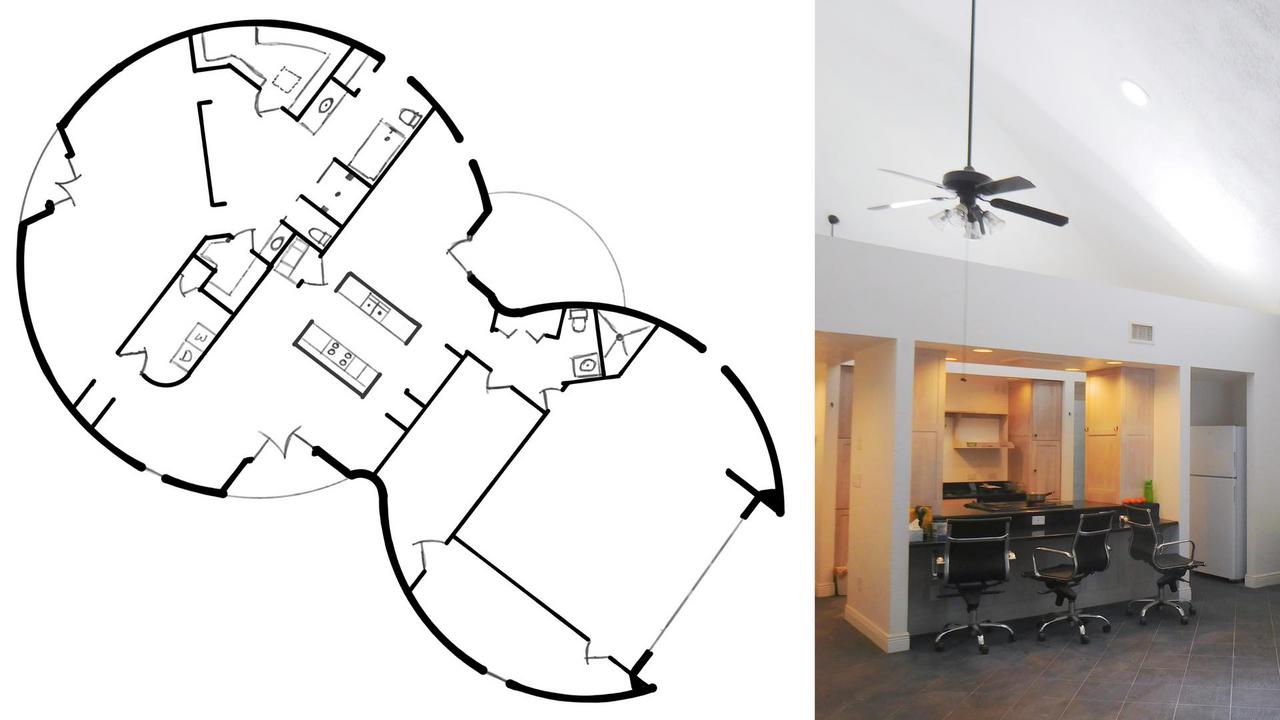 Simplified floor plan with image of the galley kitchen.