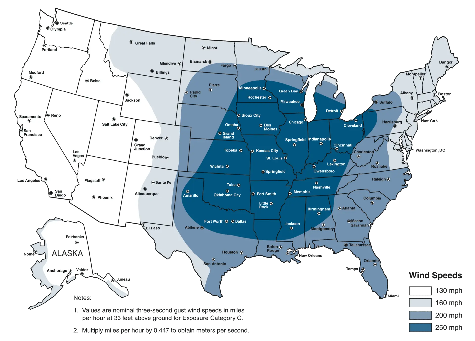 Figure 2: FEMA Tornado Design Windspeeds.