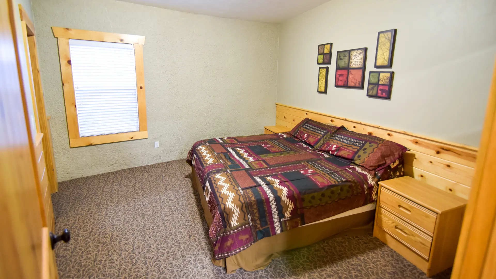Large bed in one of ten downstairs bedrooms.