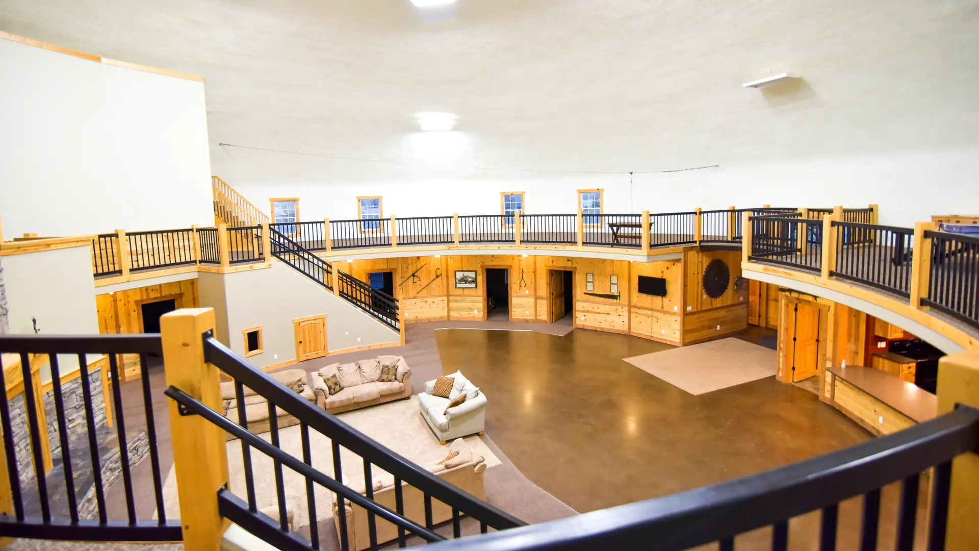 Upstairs loft circles around living room.