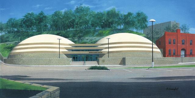 Rendering of twin Monolithic Dome sports complex.