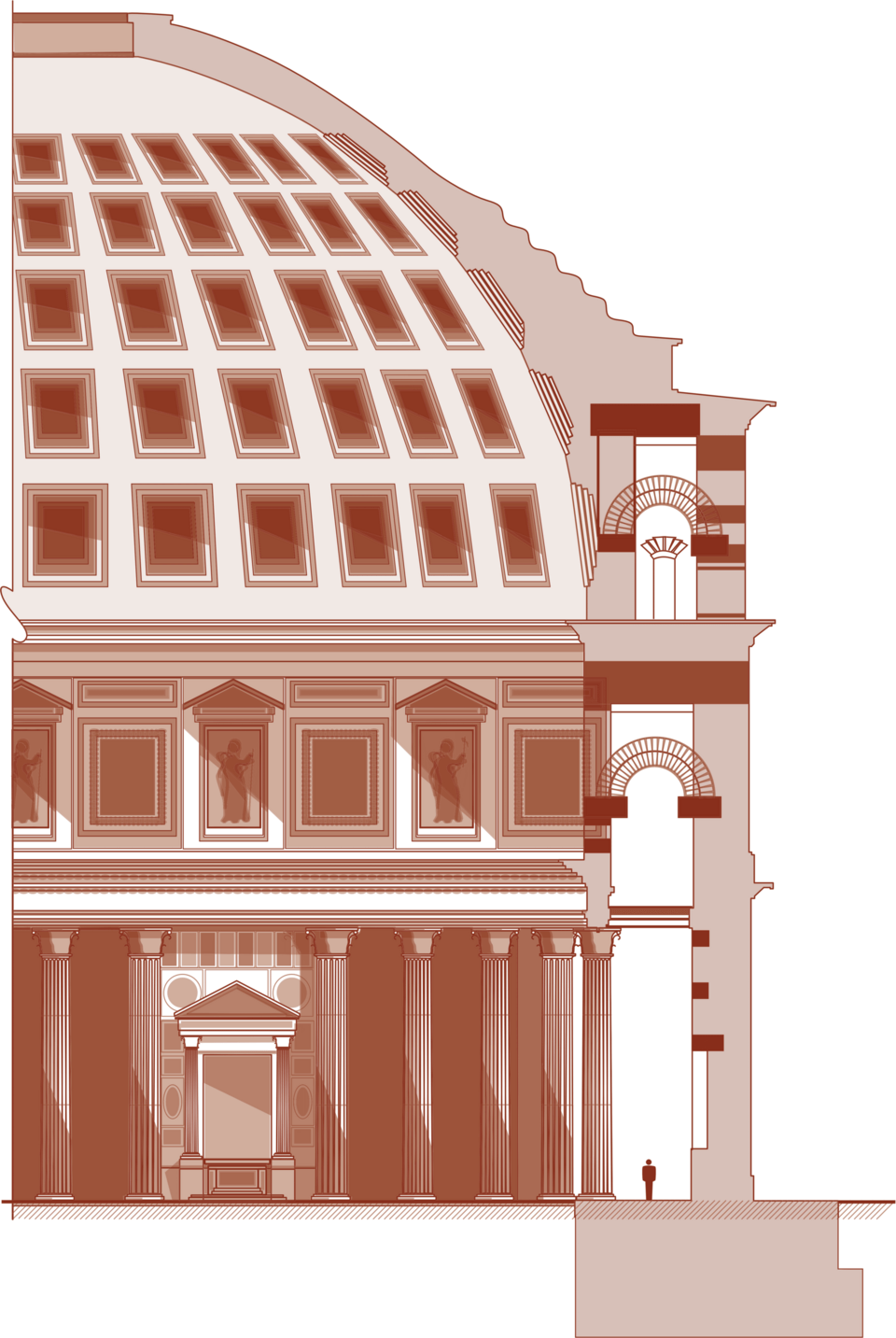 Cross-section illustration helps convey the scale of the Pantheon.