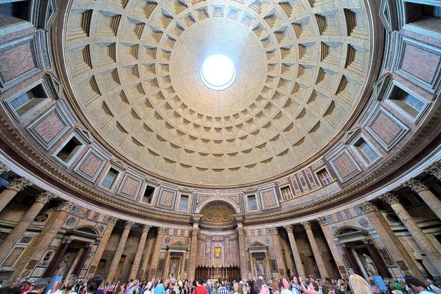 Panorama of Vistors Beneath the Pantheon Dome.