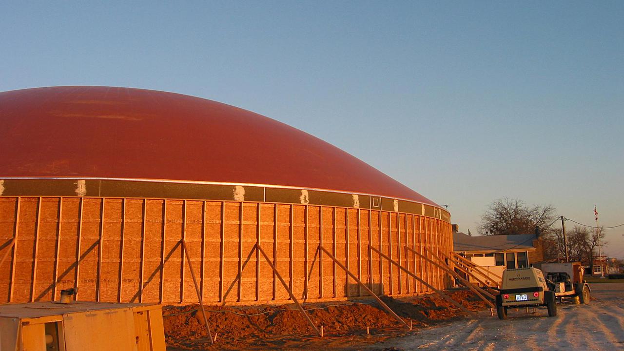 The newly inflated copper-colored Airform membrane.
