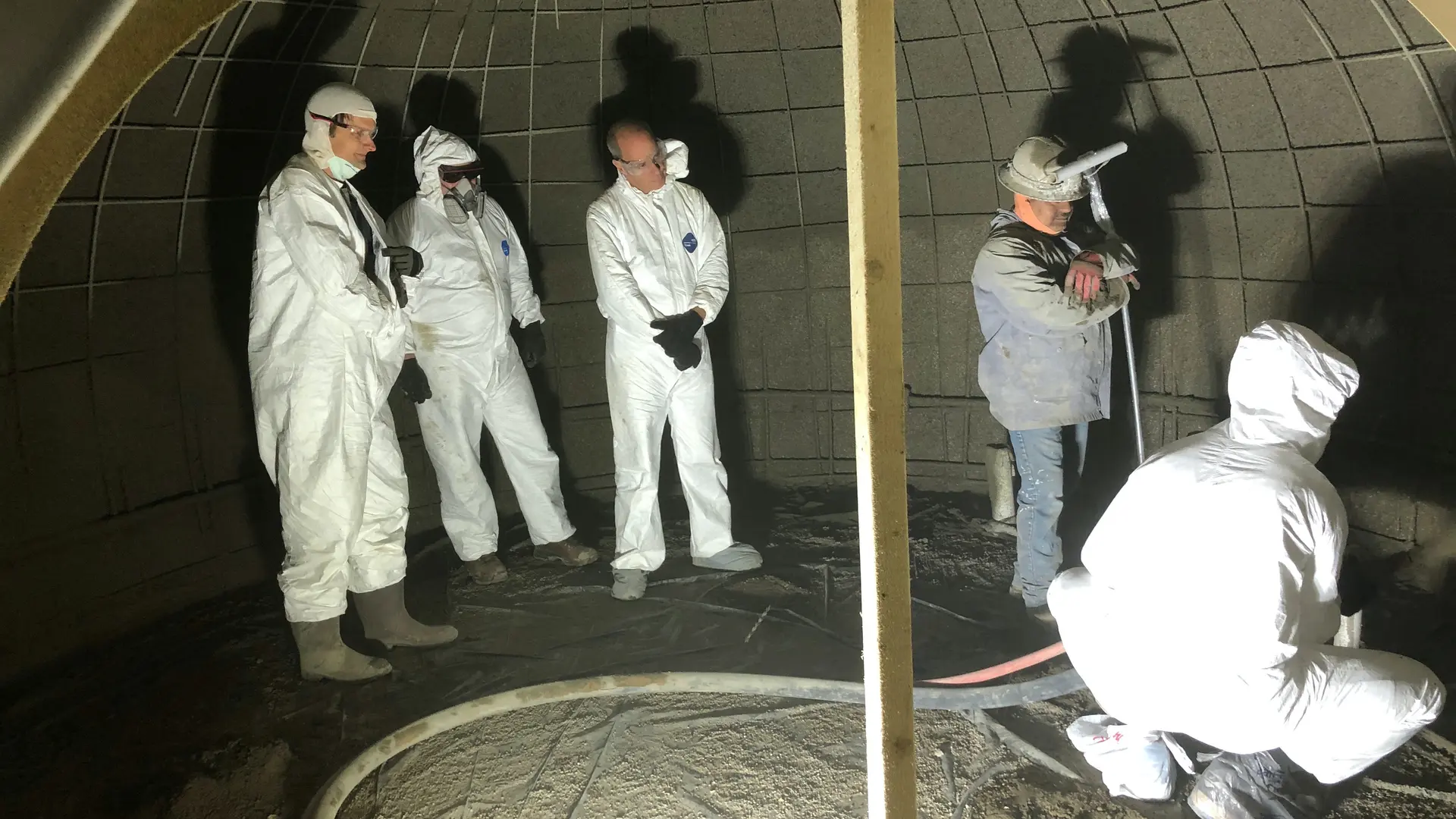 Students applying shotcrete.