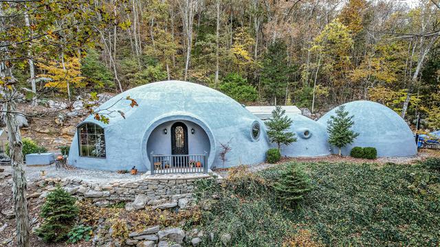 Drone image of the tri-dome home, "Sweet Dome Alabama.".