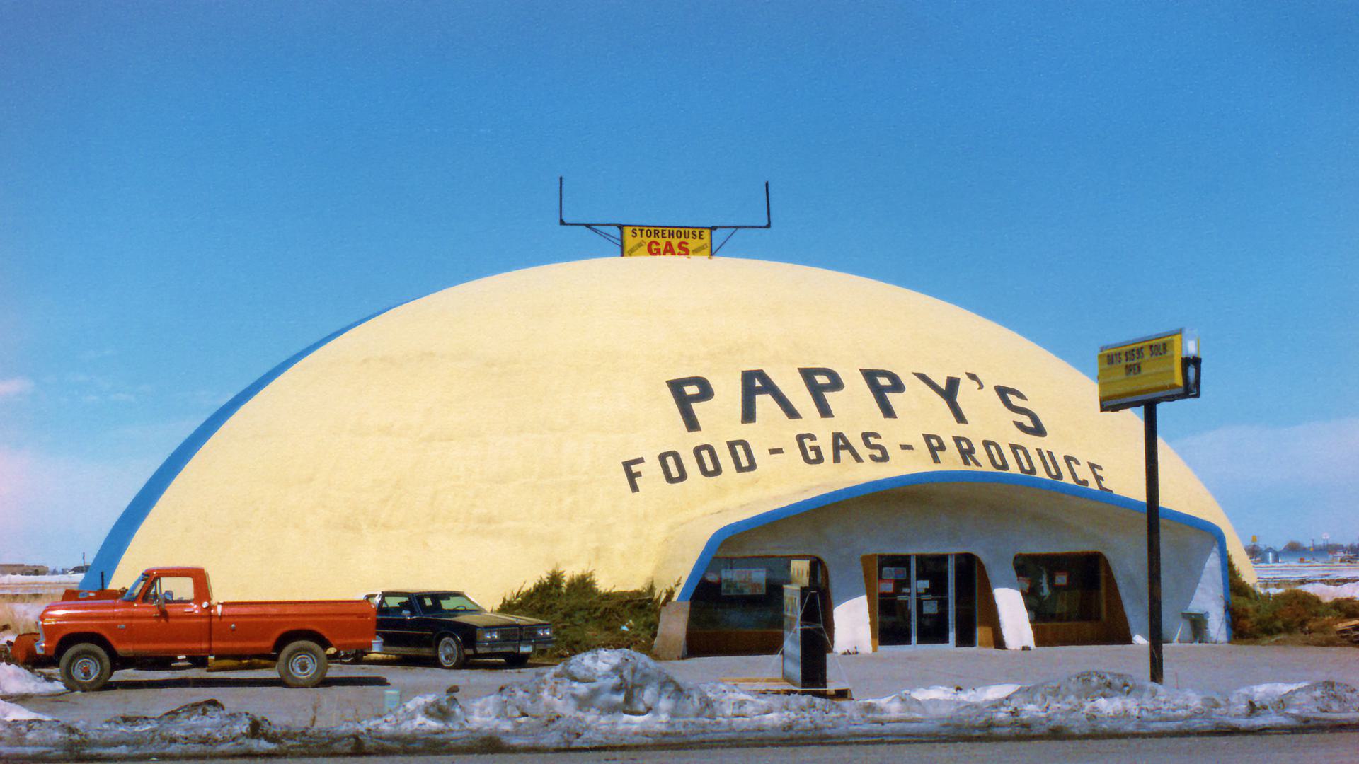 The yellow and blue color scheme of Pappy's Storehouse.