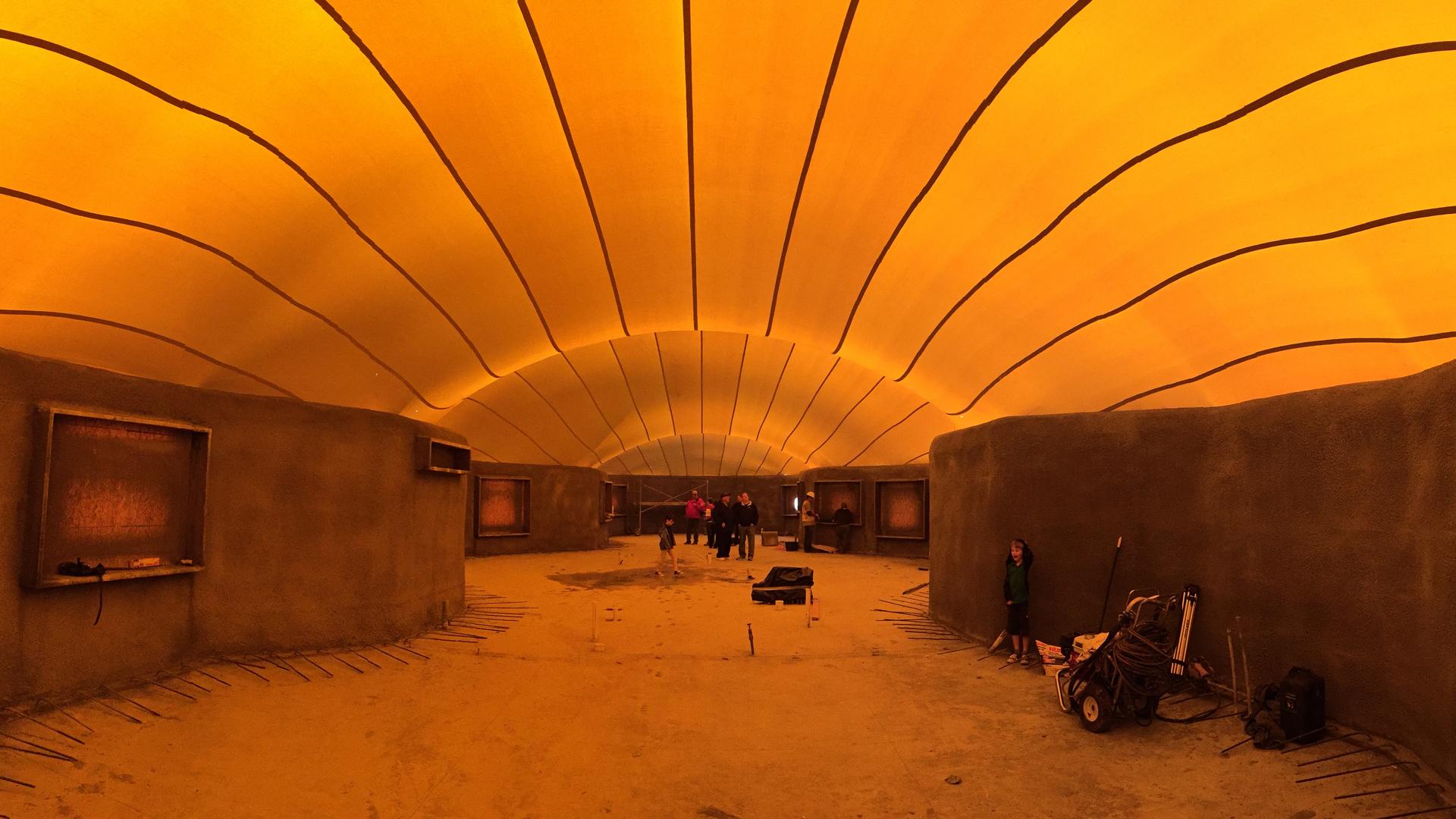 Inside the inflated Airform membrane.