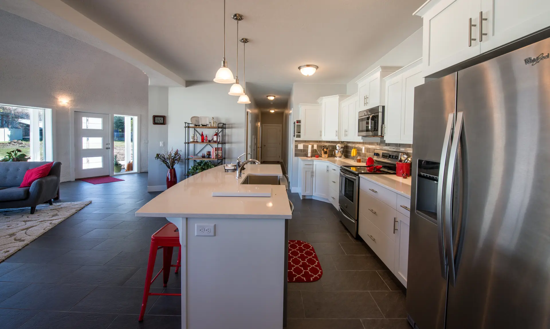 Curved countertop in the kitchen.