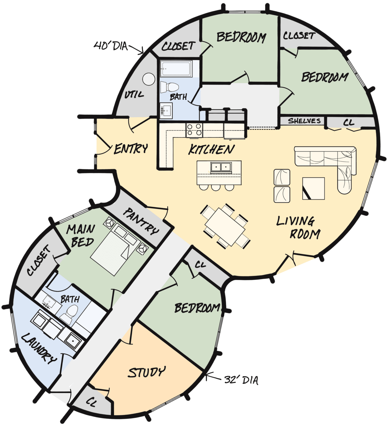 Floor plan for the Red Fox Road Monolithic Dome home.