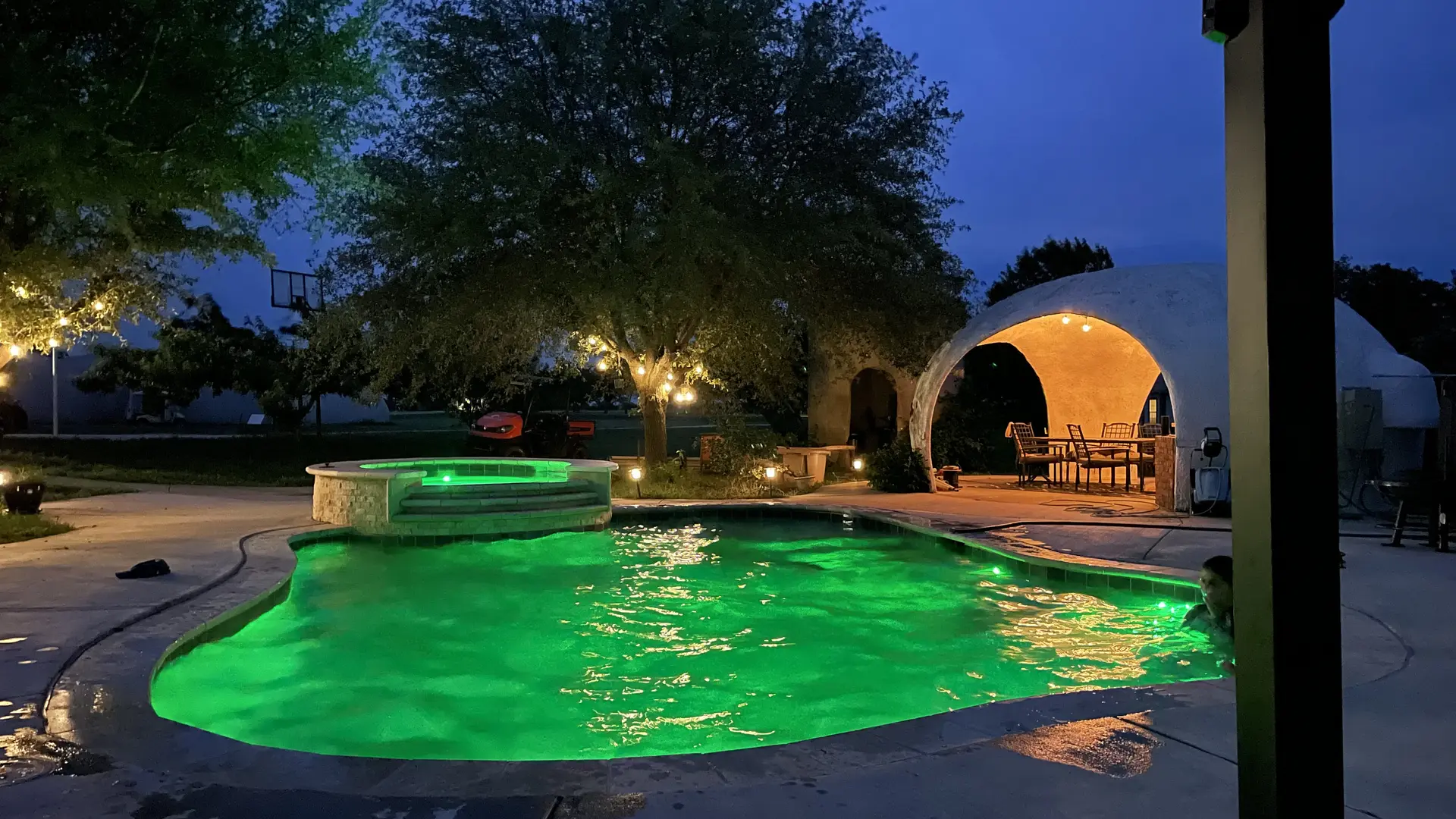 View of the Pool at Night.