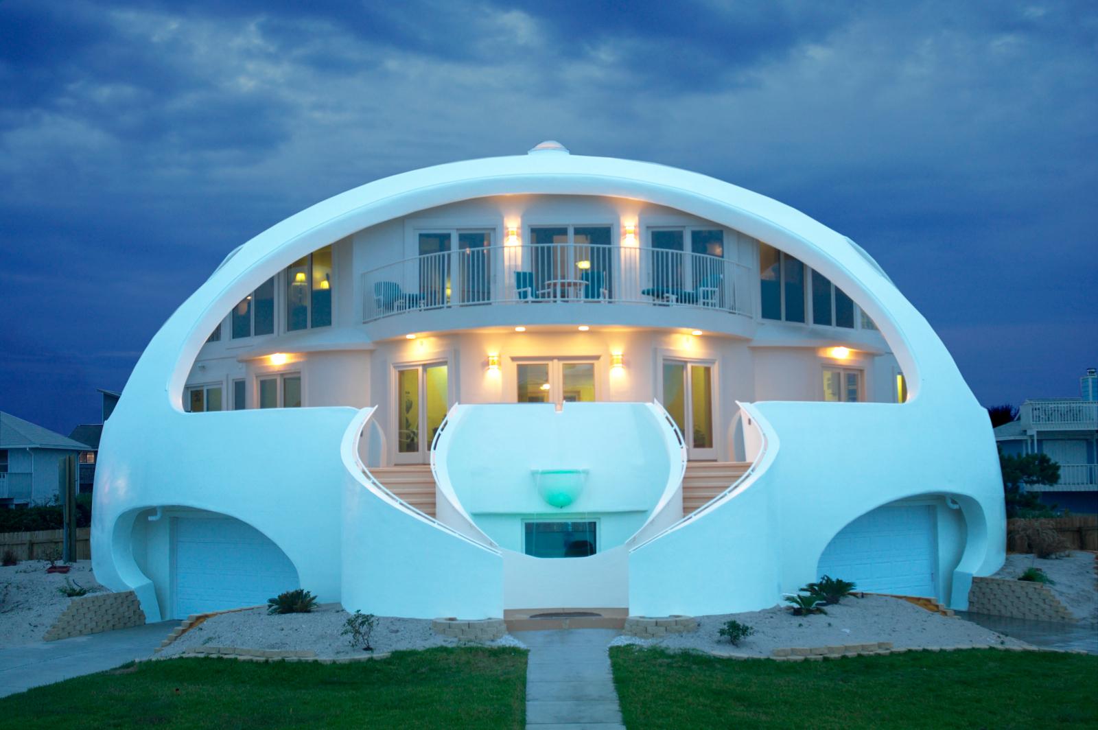 Beautiful twilight image of Dome of a Home beach house.