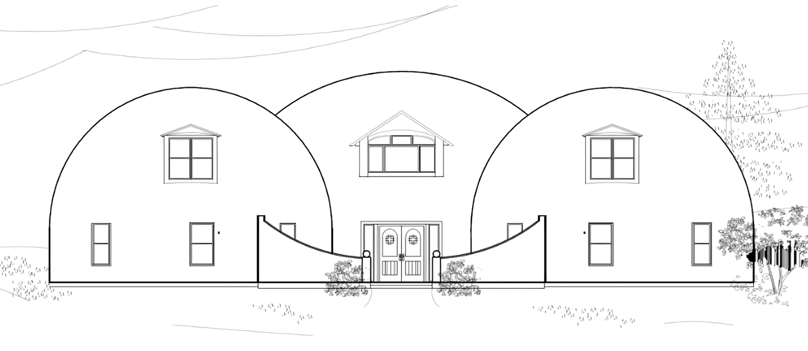 Elevation drawing of the Whiteacre dome home.