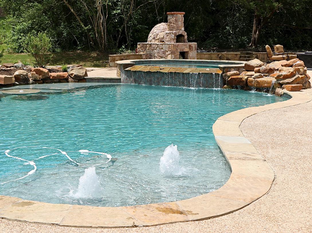 The s-curved backyard pool.