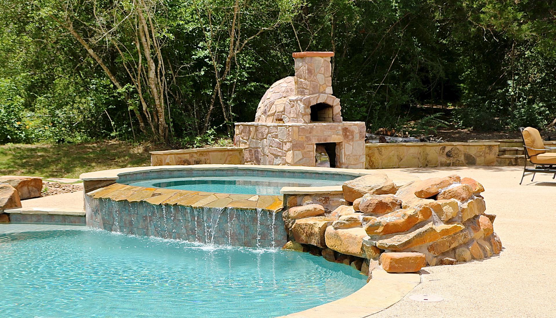 Poolside pizza oven.