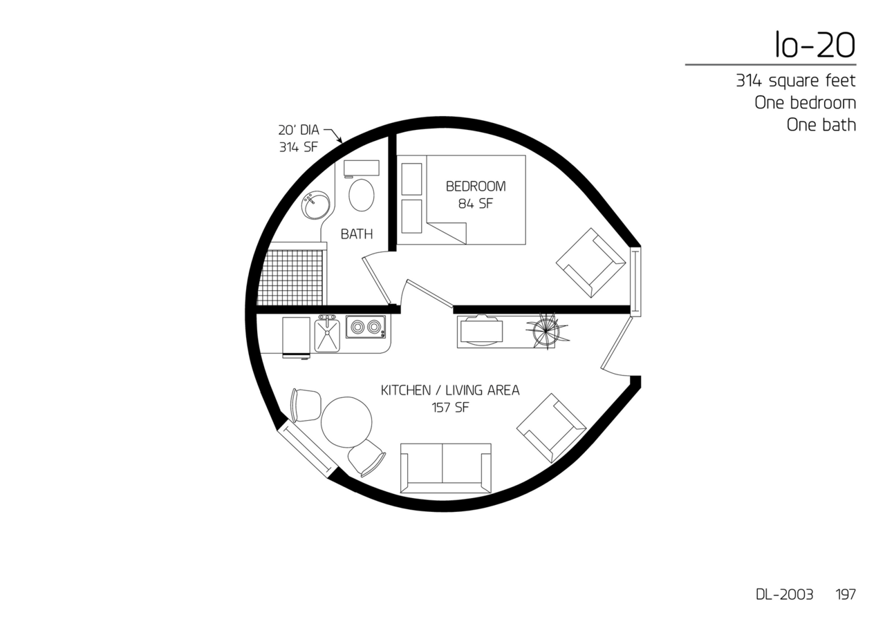 Io-20: A 20´ Diameter, 314 SF, One-Bedroom, One-Bath Floor Plan.
