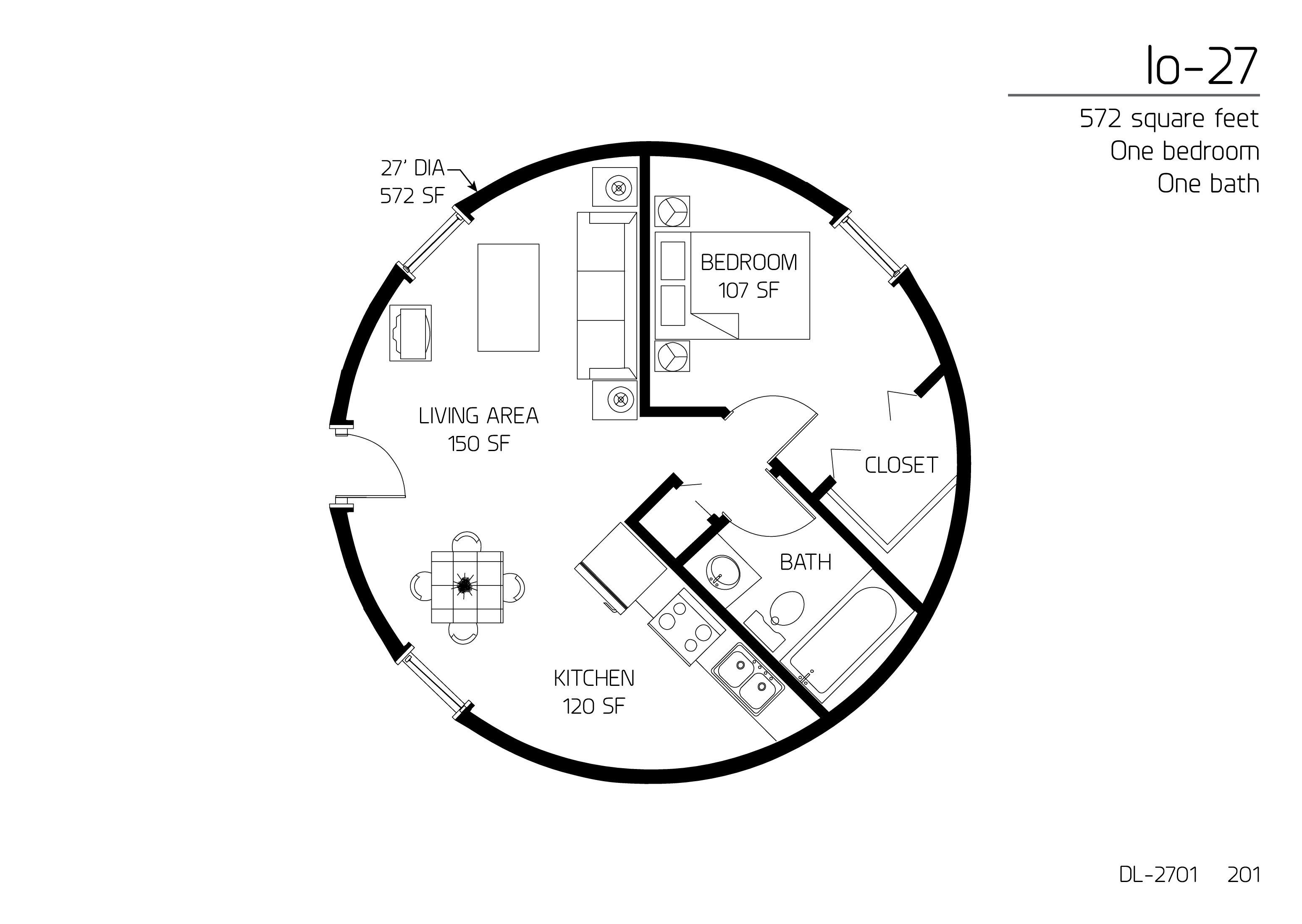 ＊DOM SPACE DESIGN ＊ Image: Io-27: A 27' Diameter, 572 SF, One-bedroom, One-Bath Floor