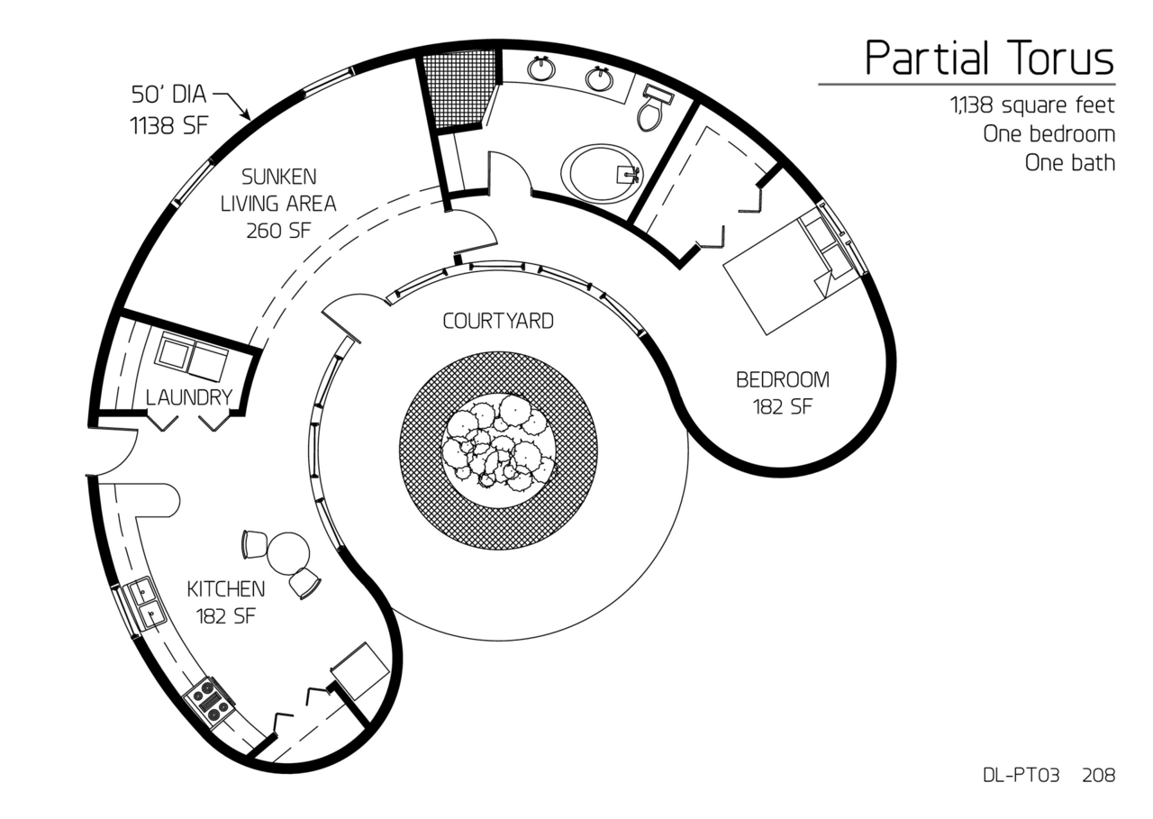 Partial Torus: A 50' Diameter, 1,138 SF, One-bedroom, One-Bath Partial Torus.