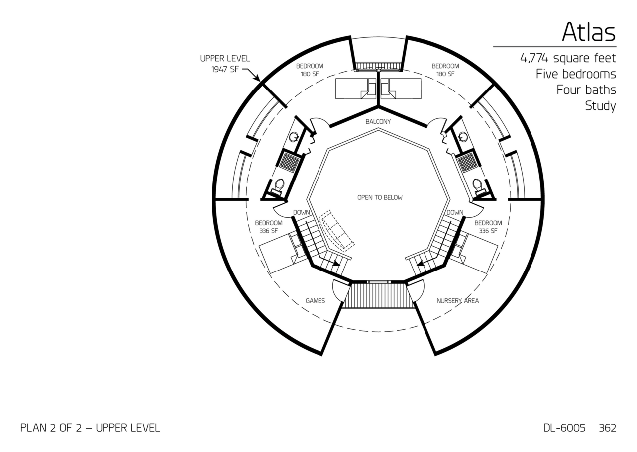 Atlas: Upper Floor of 4,774 SF, Five-Bedroom, Four-Bath Floor Plan.