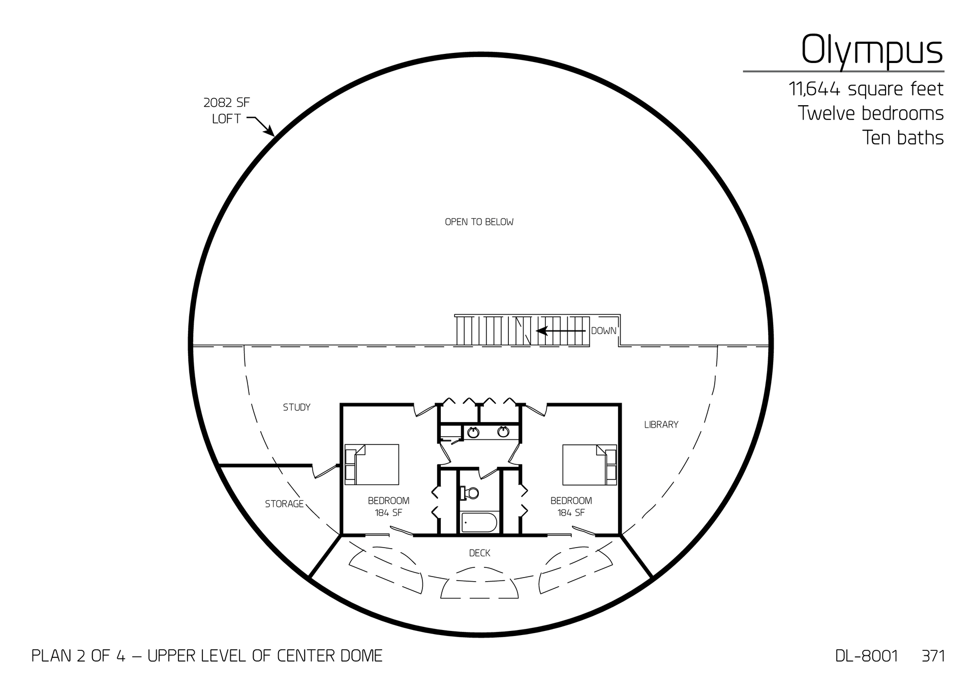 Olympus: Top Floor of Main Dome, Part of an 11,644 SF, Twelve-Bedroom, 10-Bath Floor Plan.