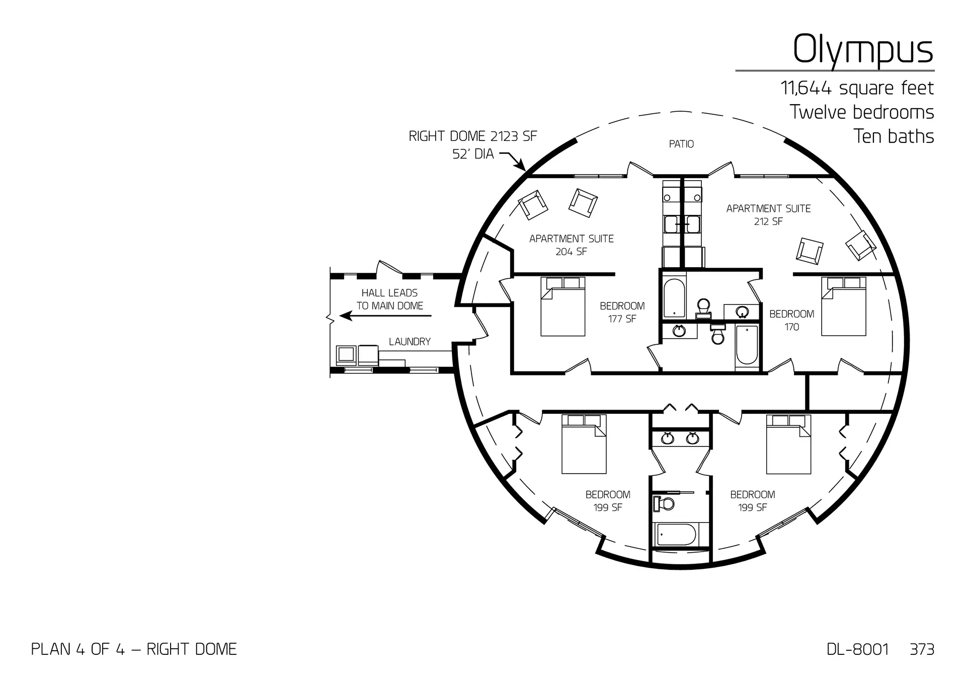Olympus: The Right Dome of a Set of Three Domes---Part of an 11,644 SF, Twelve-Bedroom, 10-Bath Floor Plan.