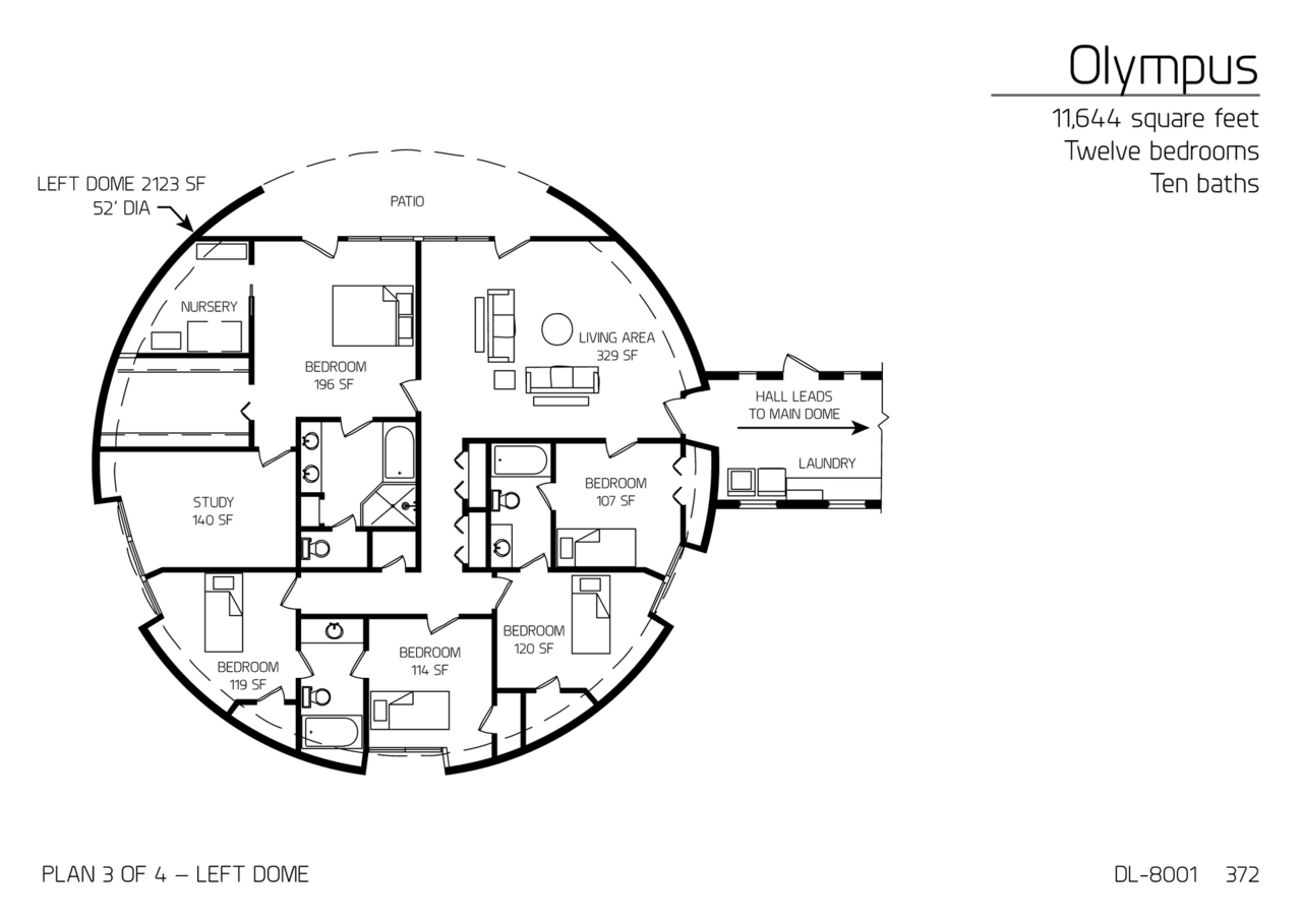 Olympus: The Left Dome of a Set of Three Domes---Part of an 11,644 SF, Twelve-Bedroom, 10-Bath Floor Plan.