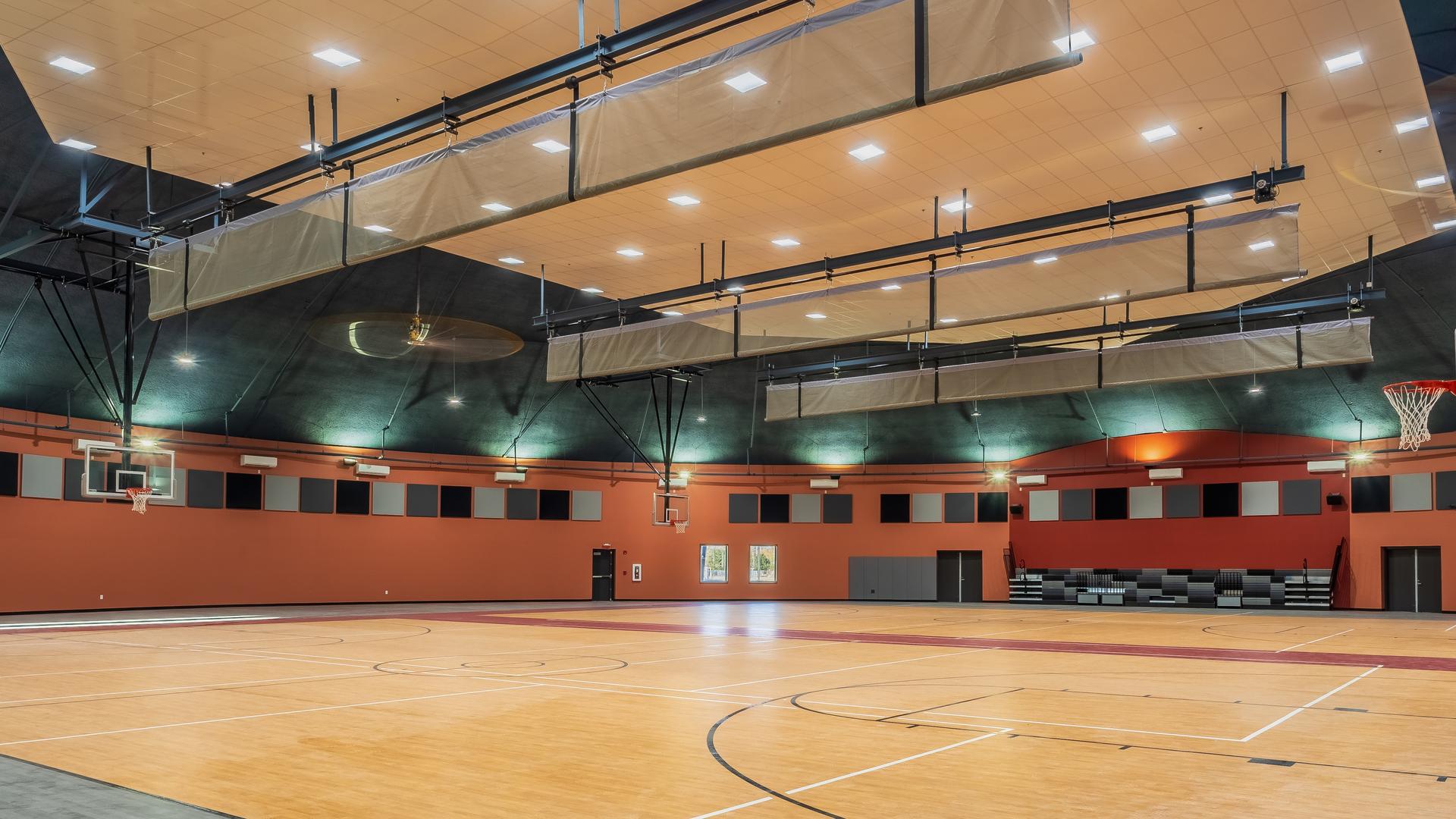 Full-size basketball courts in the gym dome.