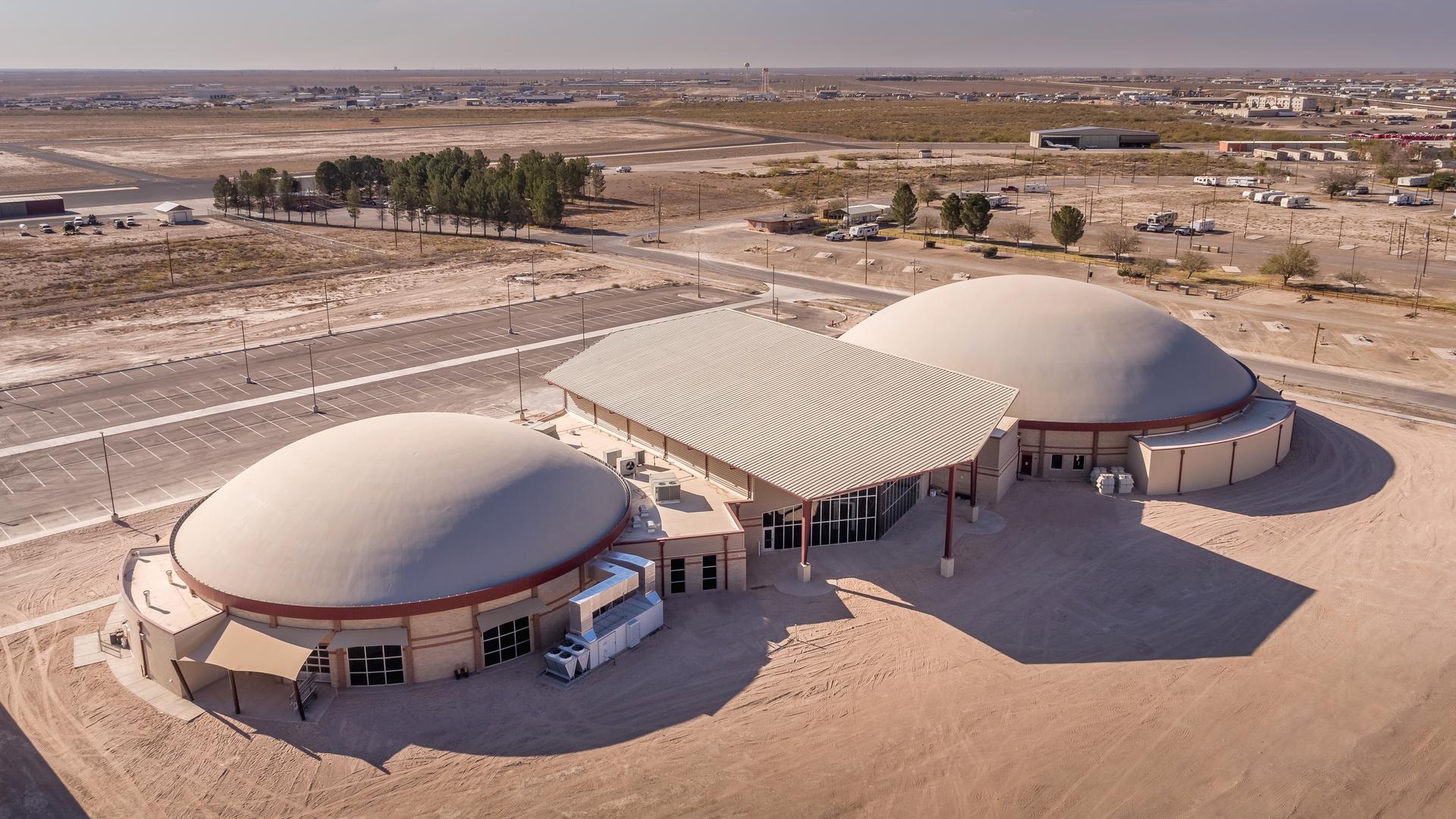 Aerial view of Reeves County Recreation Center in Pecos, Texas.