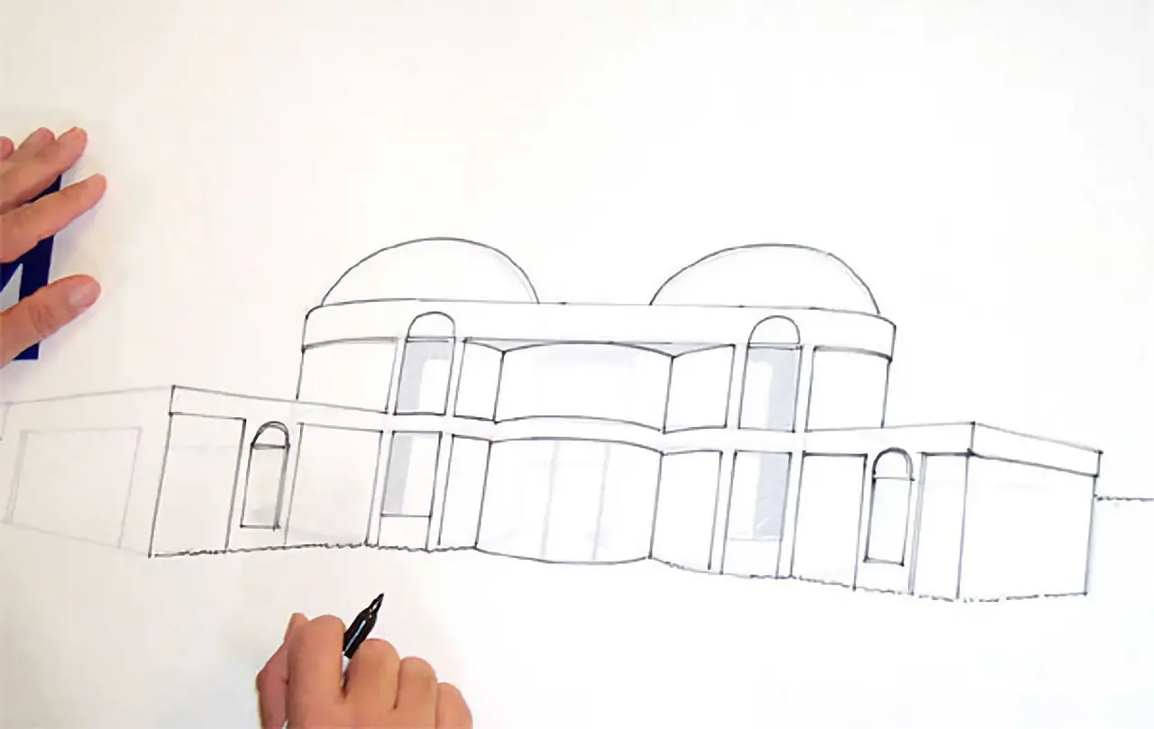 Rick Crandall begins to sketch the exterior of his home. Rick Crandall begins to sketch the exterior of his home.