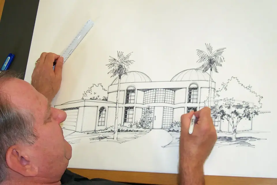 Crandall Sketching the Home.