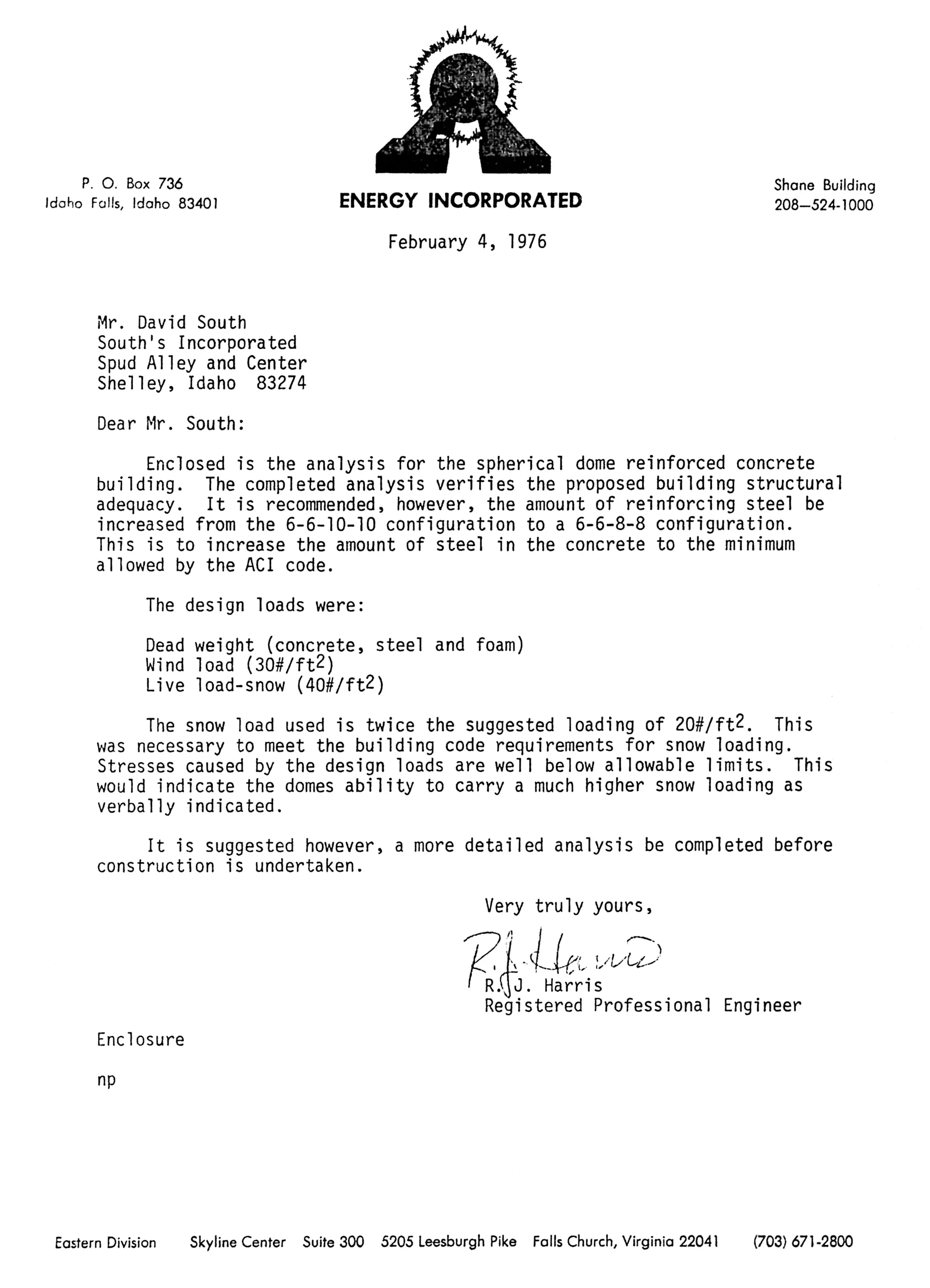 First Dome Engineering Firm Letter.