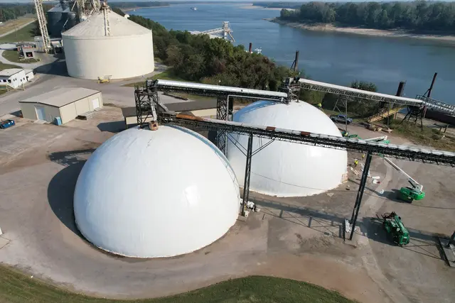 Aerial View of River Bend Ag's Newly ReCover-ed Domes.