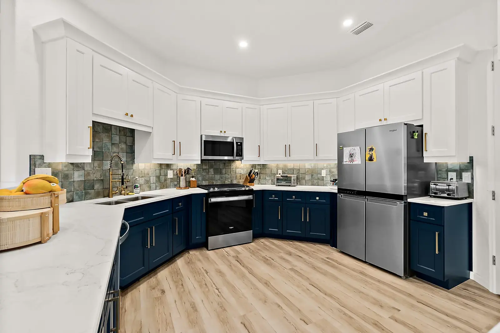 Navy and White Kitchen.