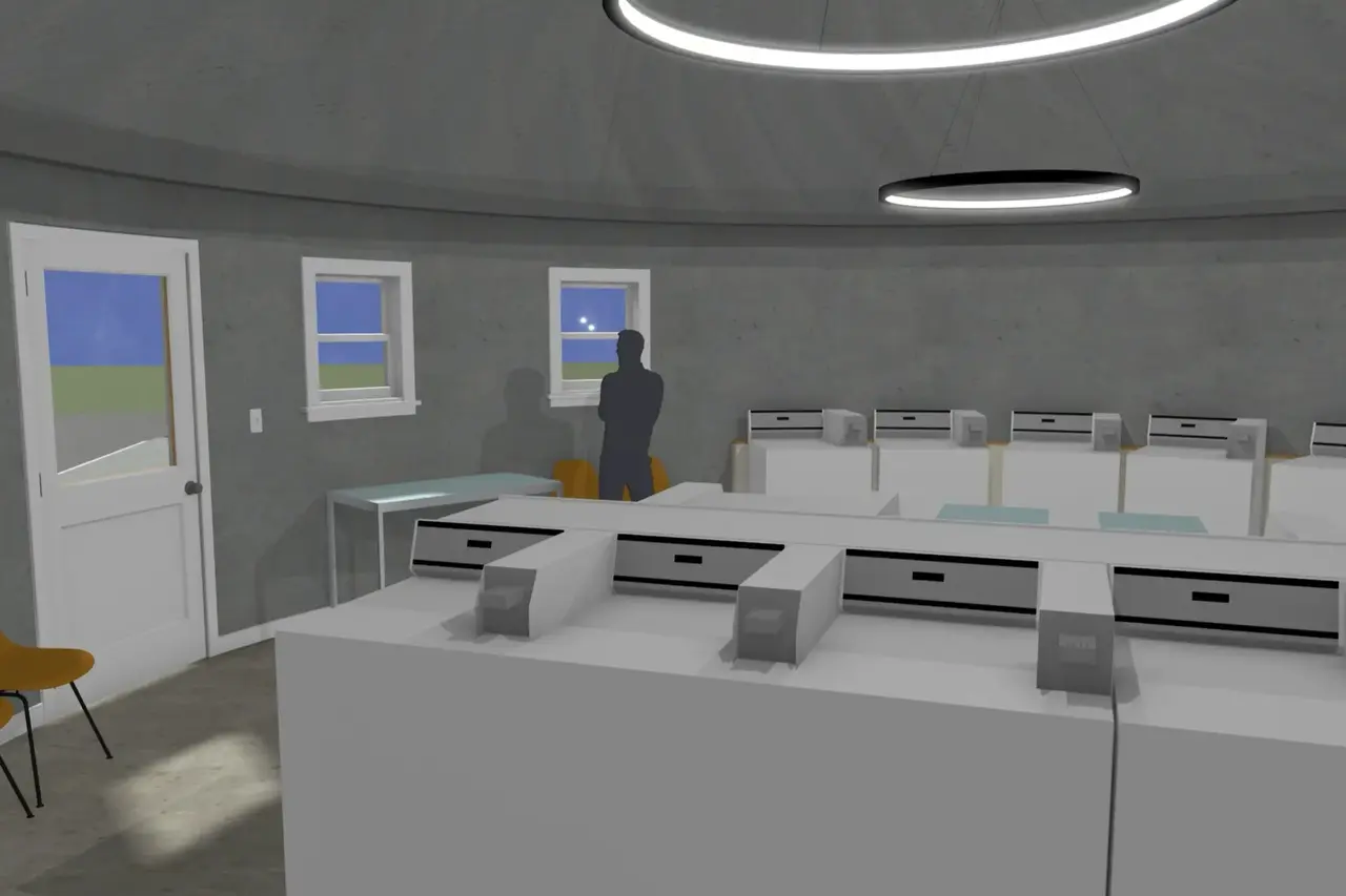 Rendering of Laundromat Interior.