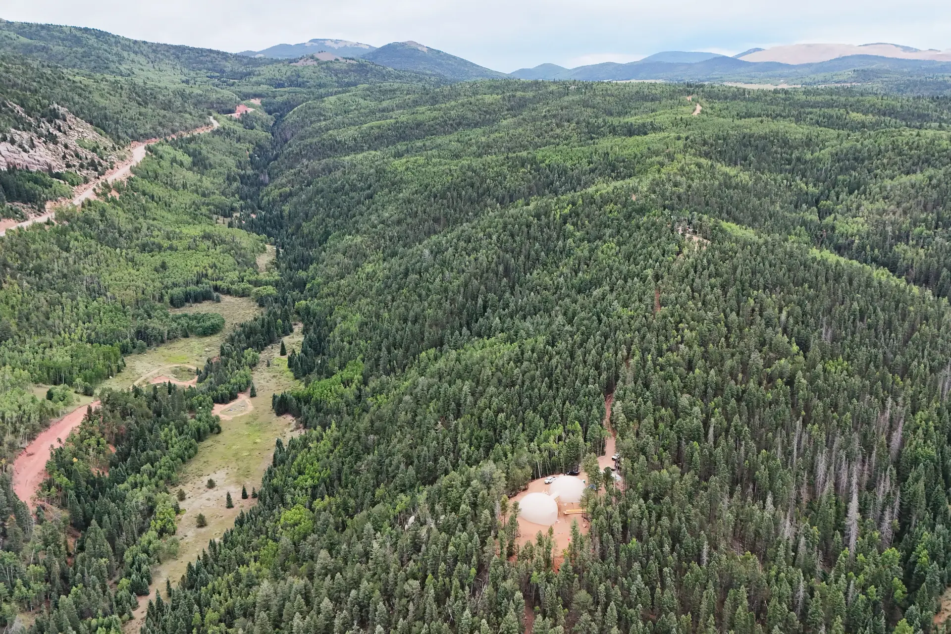 Aerial View of New Dome Home near Pike’s Peak.