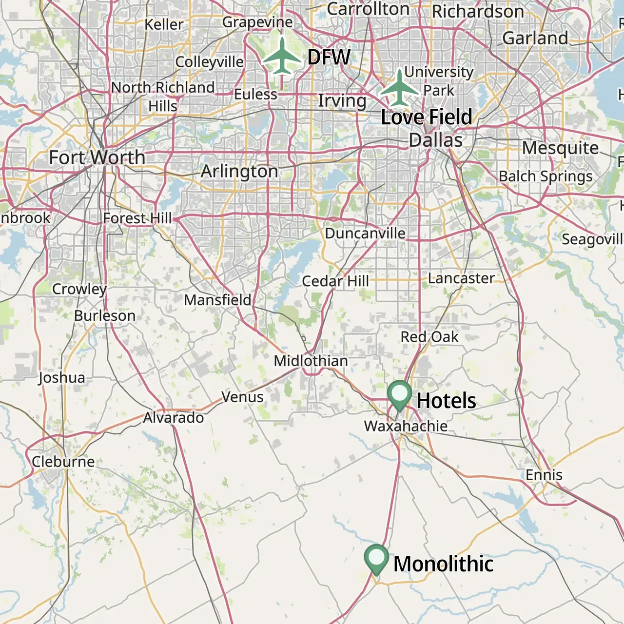 Map of DFW area Map of DFW area.