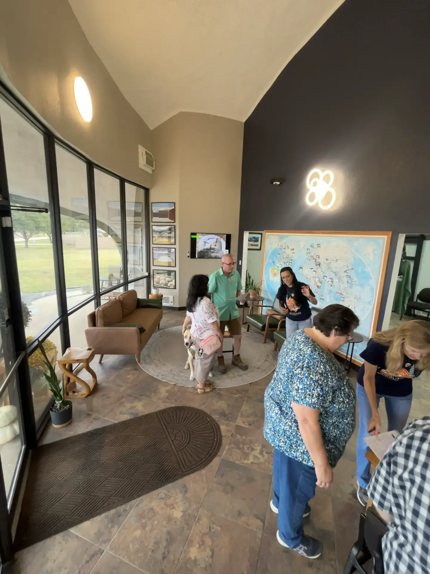 Guests inside the Monolithic Dome headquarters.