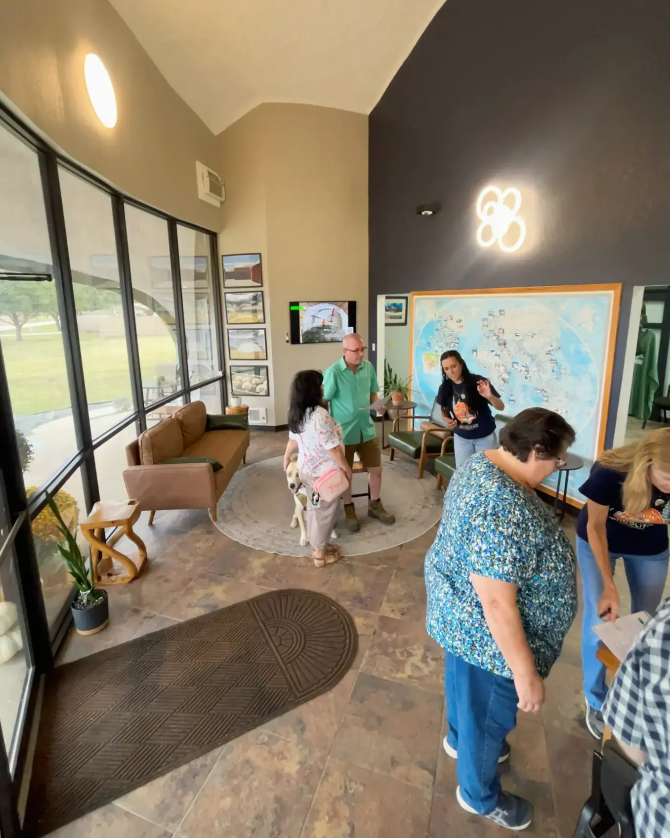 Guests inside the Monolithic Dome headquarters.