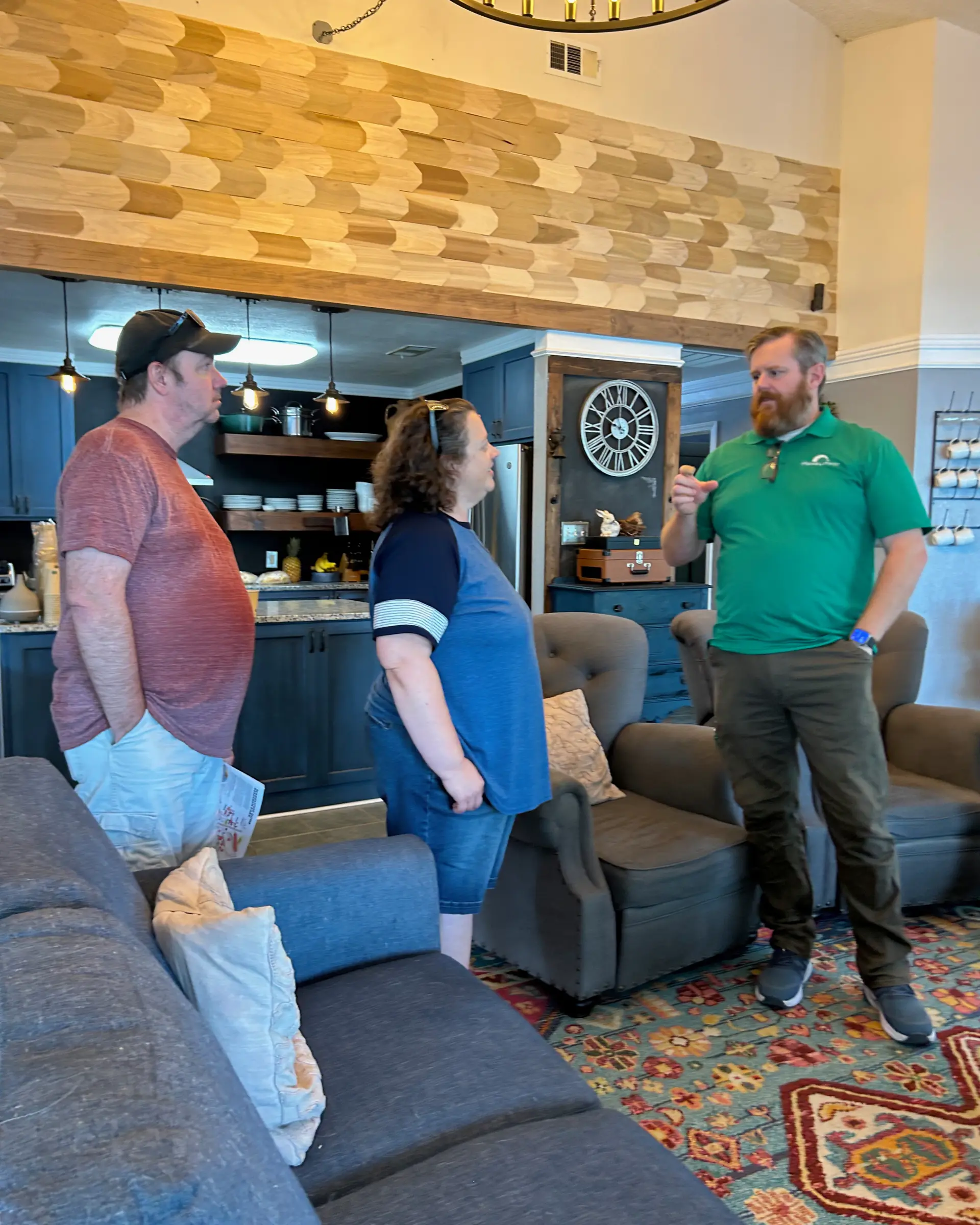 Visitors talking to Mike South.