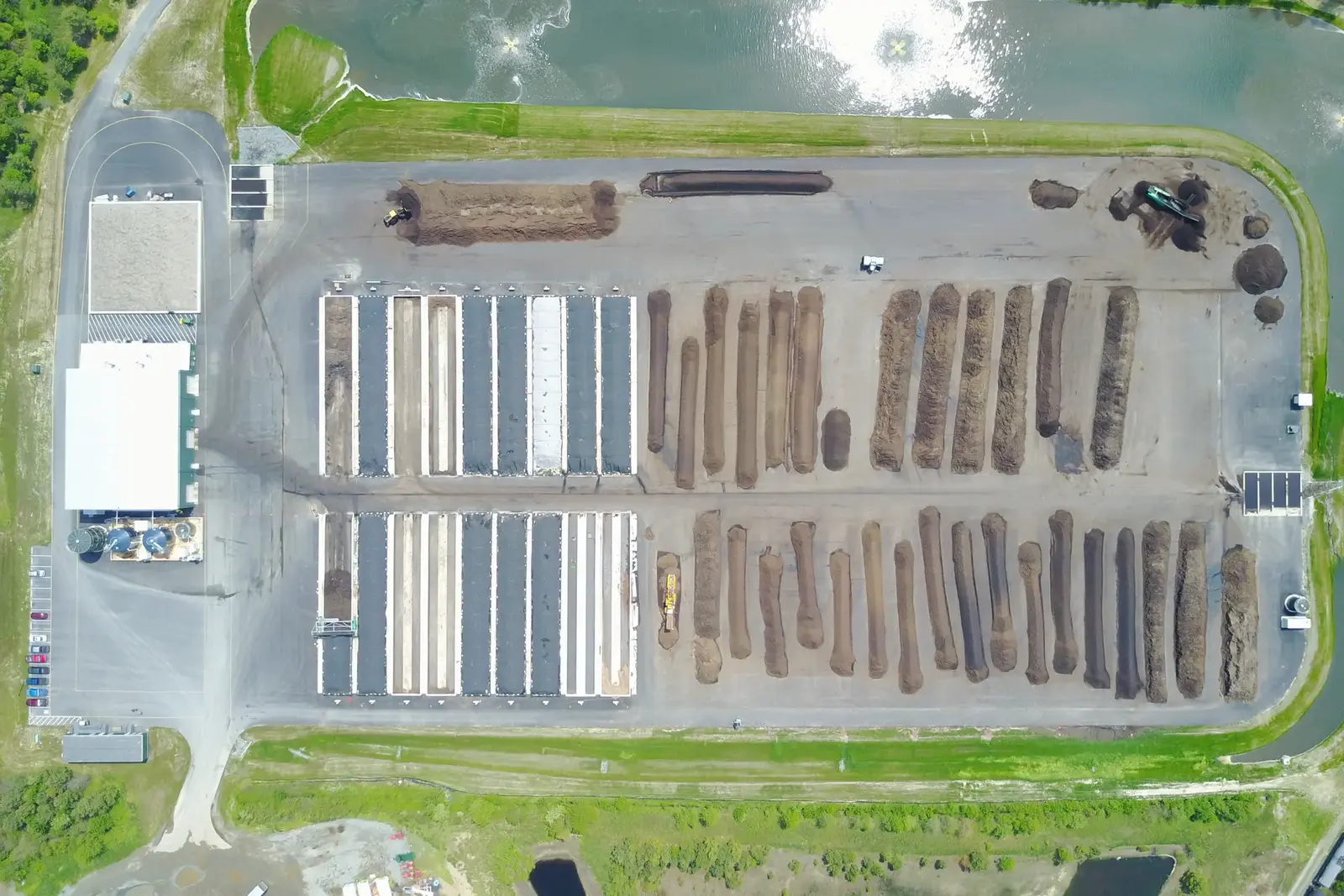 Aerial View of Compost Piles.